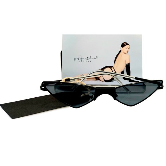 evgothicjewelry Women Men Black Full Rim Cat Eye Sunglasses (0385) - Picture 8 of 9